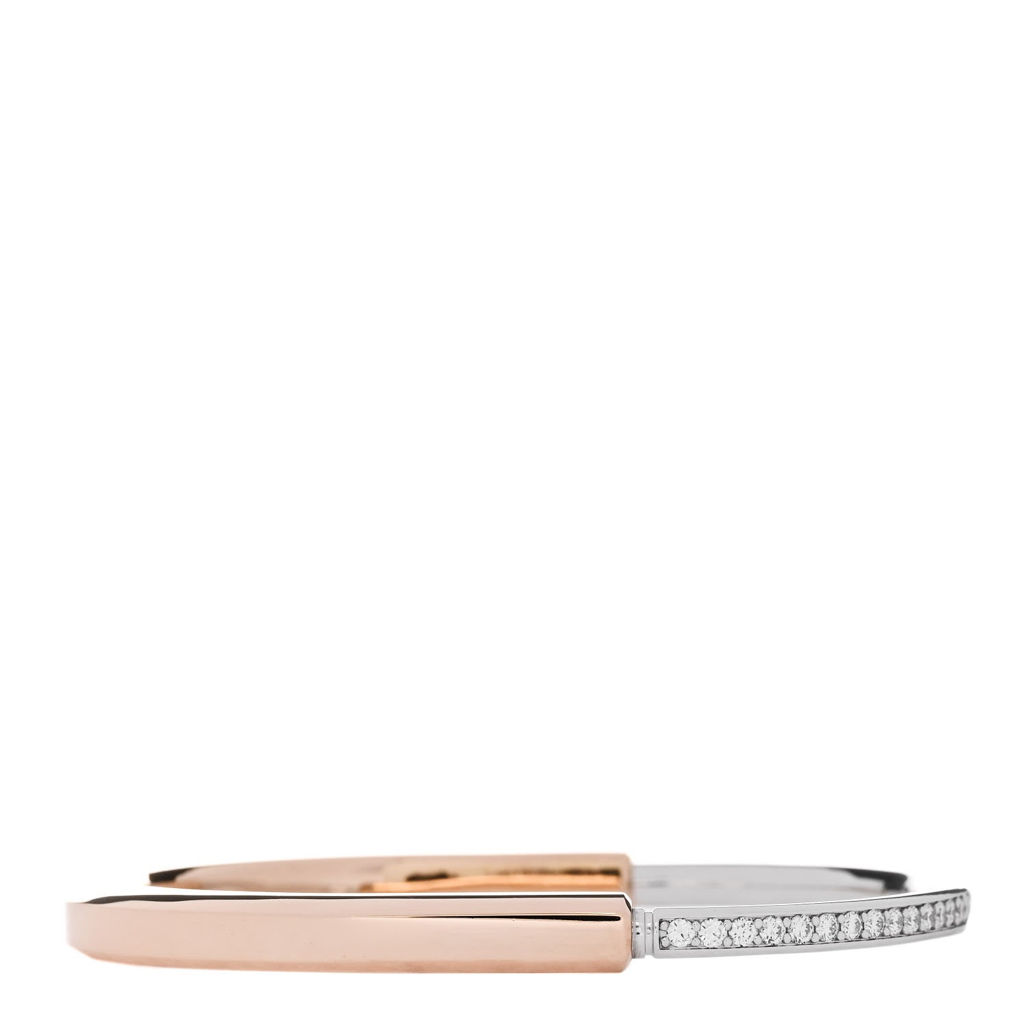 Tiffany 18K Rose White Gold Diamond Tiffany Lock Half Pave Bangle Bracelet 1 of 4