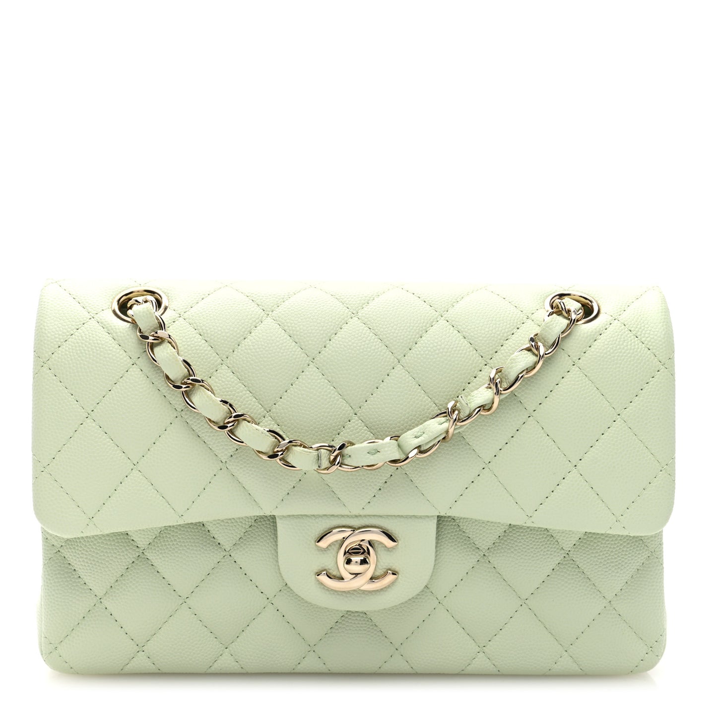 Caviar Quilted Small Double Flap Light Green