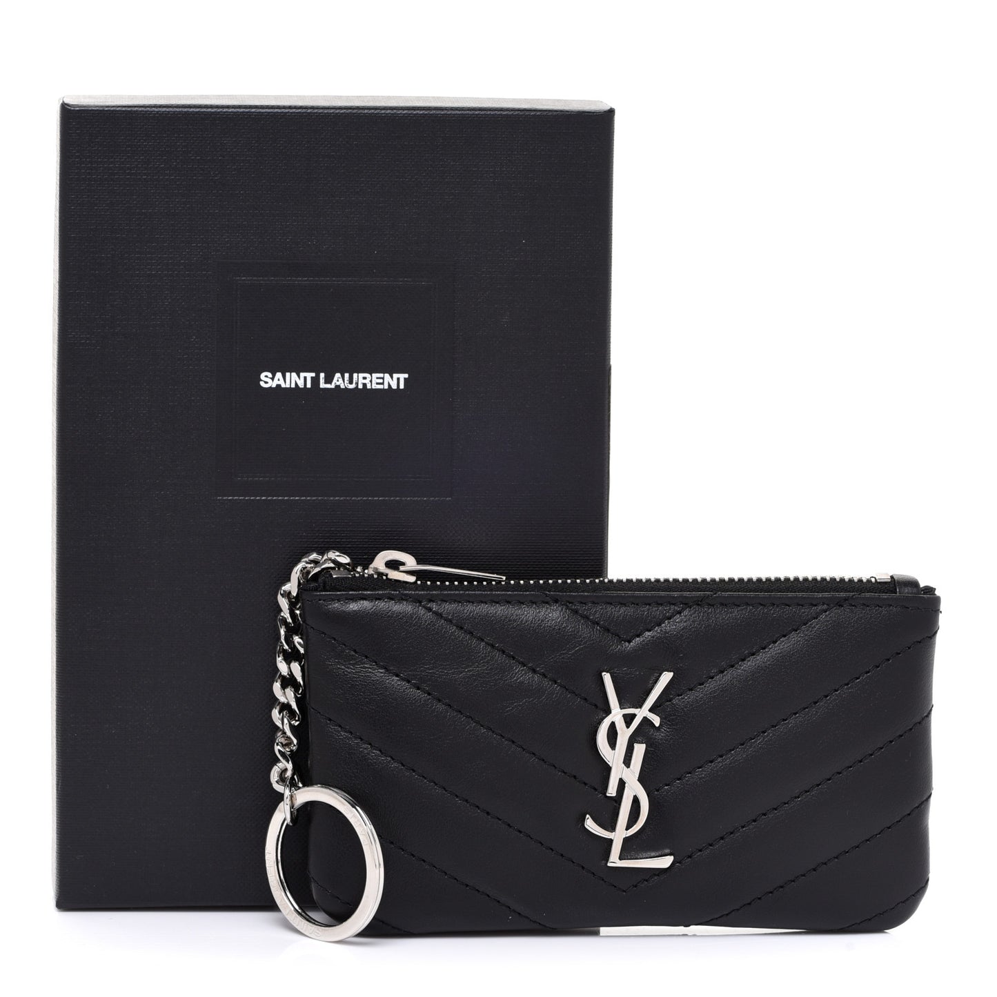 Calfskin Matelasse Monogram Key Pouch Black