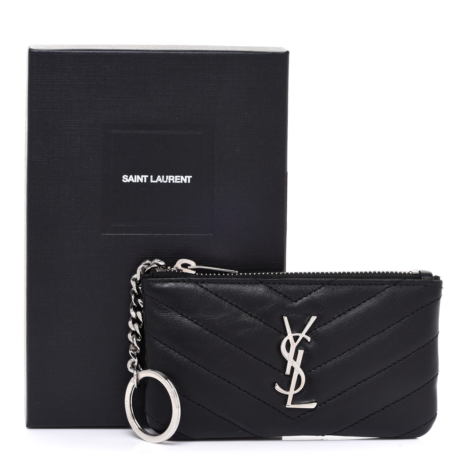 Saint Laurent Calfskin Matelasse Monogram Key Pouch Black 9 of 9
