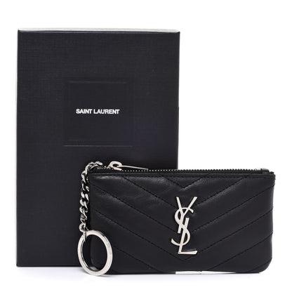 Saint Laurent Calfskin Matelasse Monogram Key Pouch Black 9 of 9