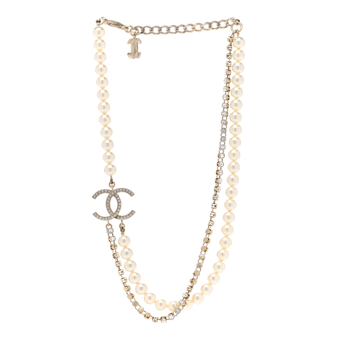 Pearl Crystal Multi Strand CC Short Necklace Gold