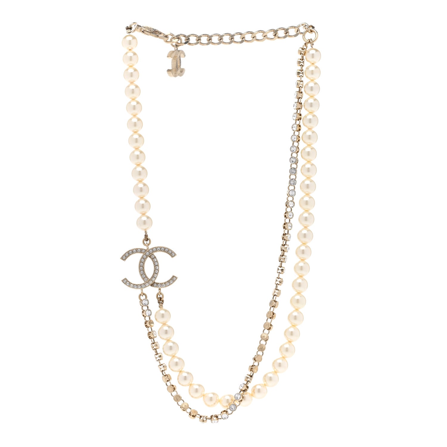 Chanel Pearl Crystal Multi Strand CC Short Necklace Gold 3 of 7