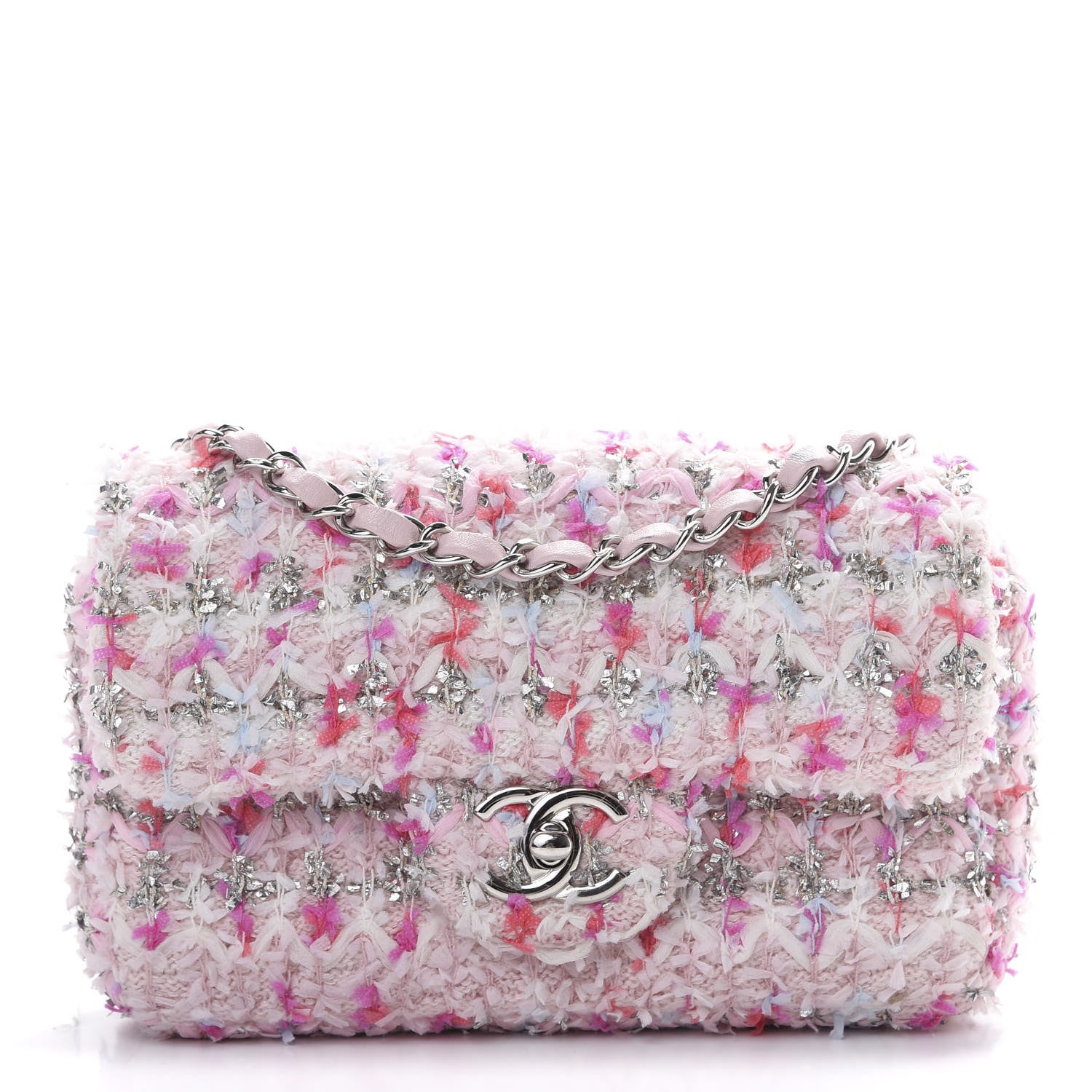 Chanel Tweed Quilted Mini Rectangular Flap Light Pink Silver Blue 1 of 11