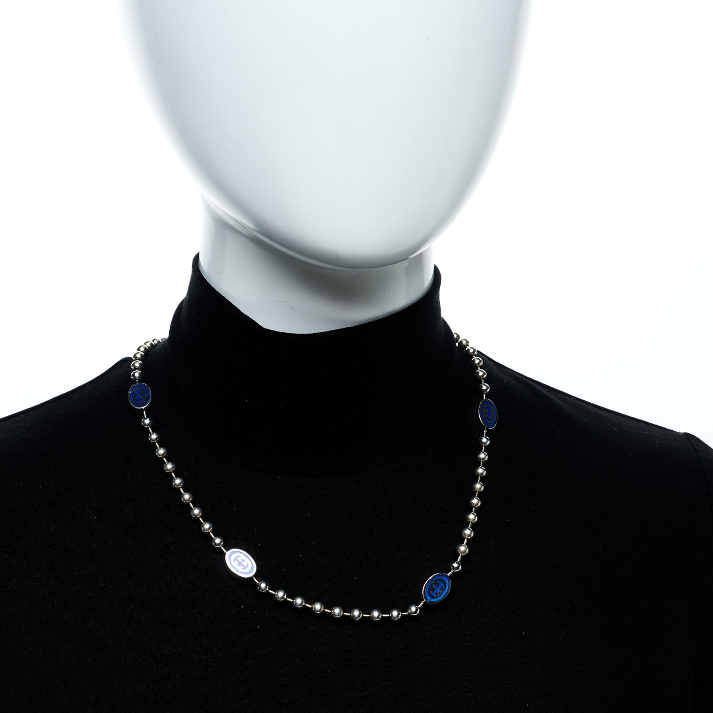 Sterling Silver Enamel Thin Interlocking G Necklace Blue