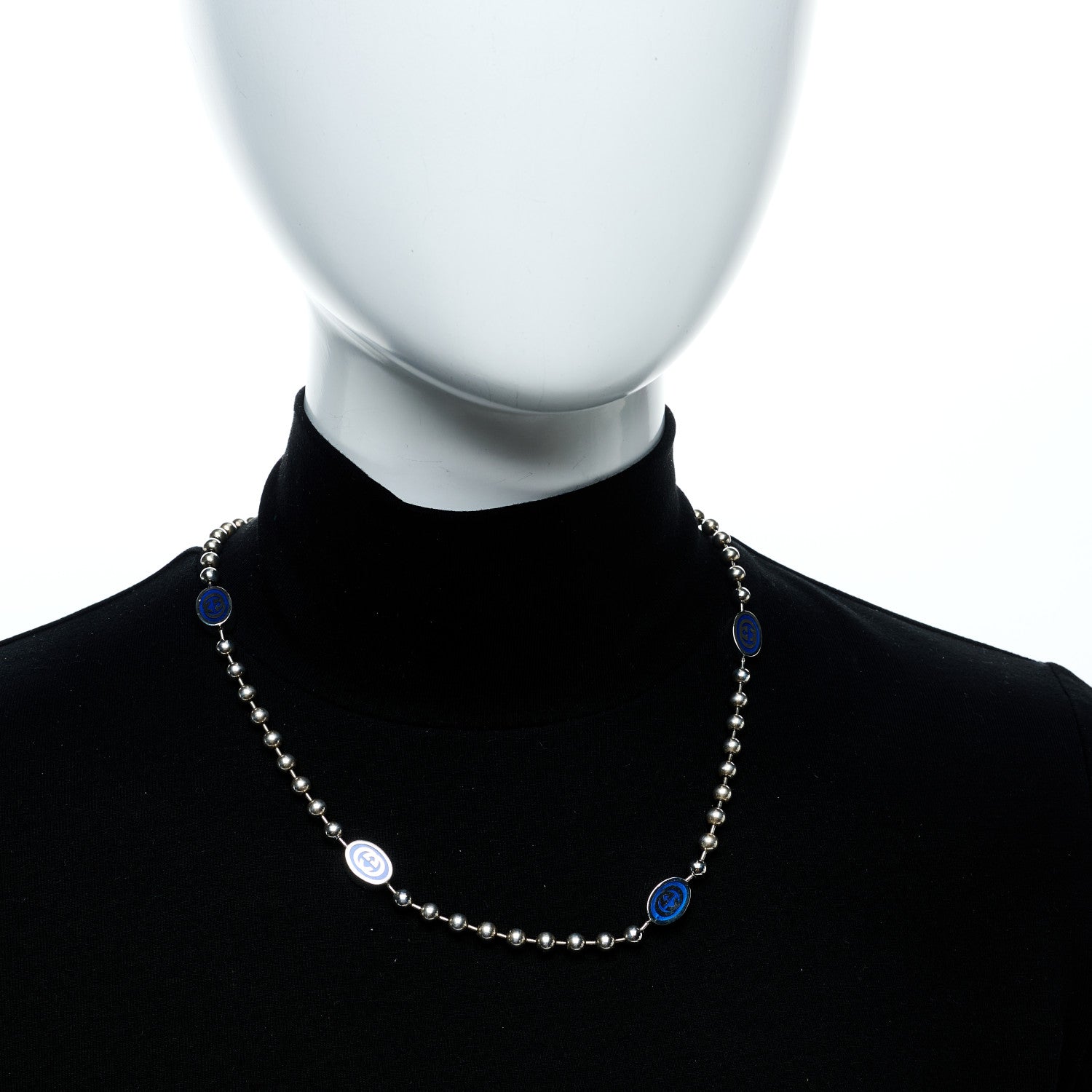 Gucci Sterling Silver Enamel Thin Interlocking G Necklace Blue 2 of 4