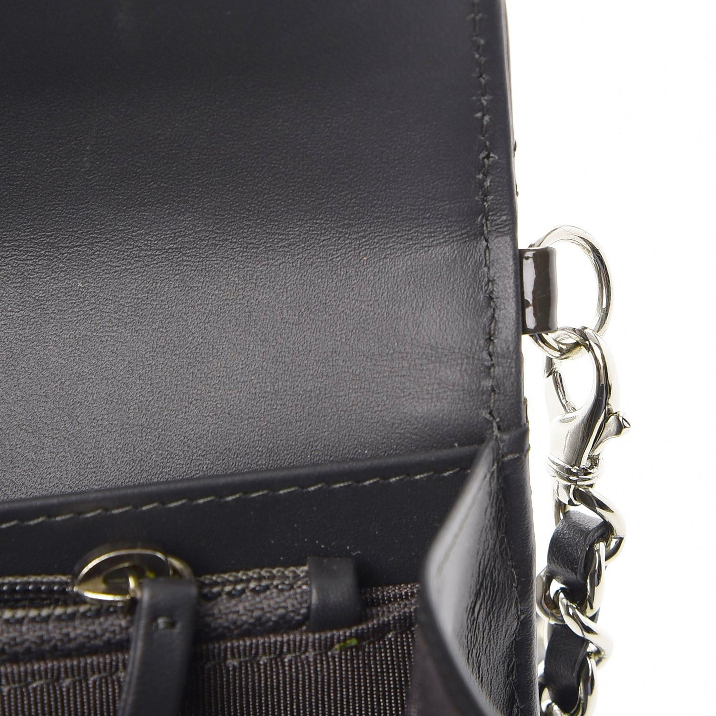 Patent Quilted Wallet On Removable Chain Dark Grey