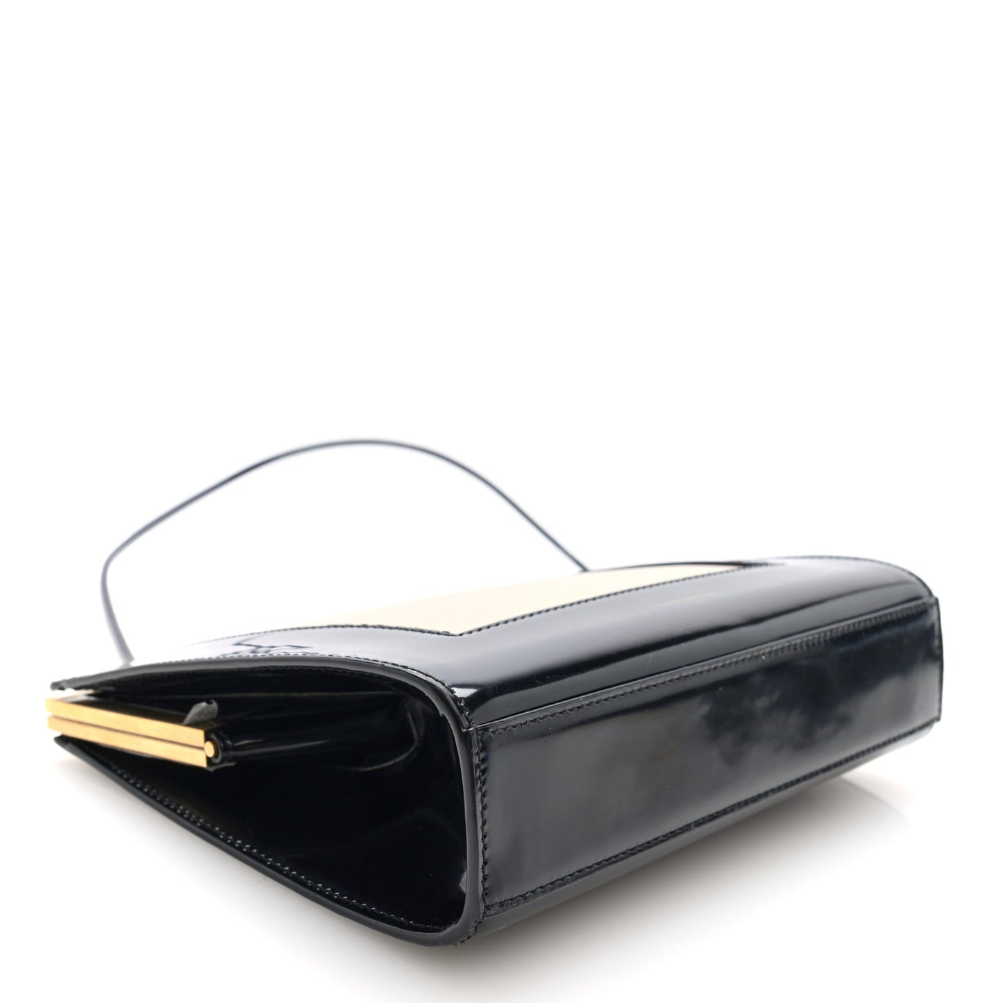 Nappa Patent Calfskin Two-Toned Gaia Shoulder Bag Sea Salt Black