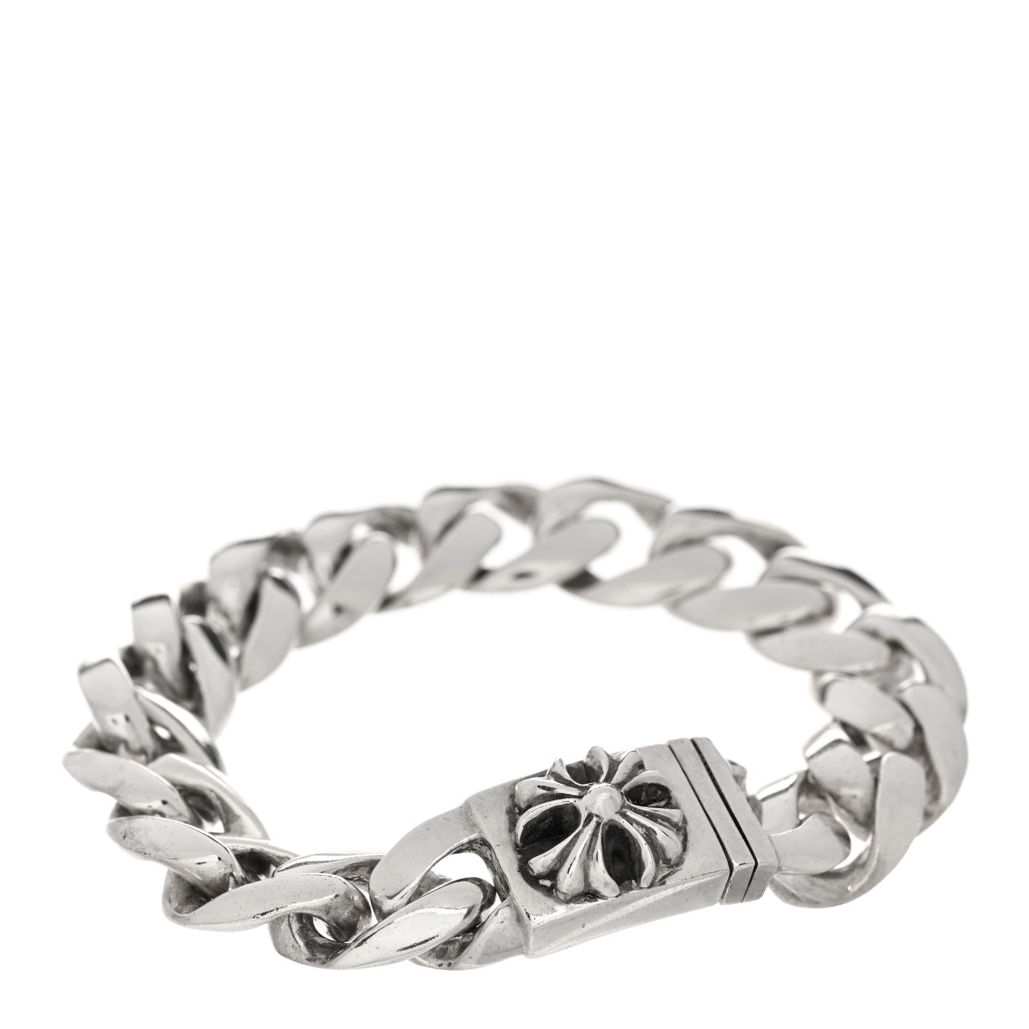 Chrome Hearts Sterling Silver Maltese Cross Curb Chain Bracelet 1 of 3