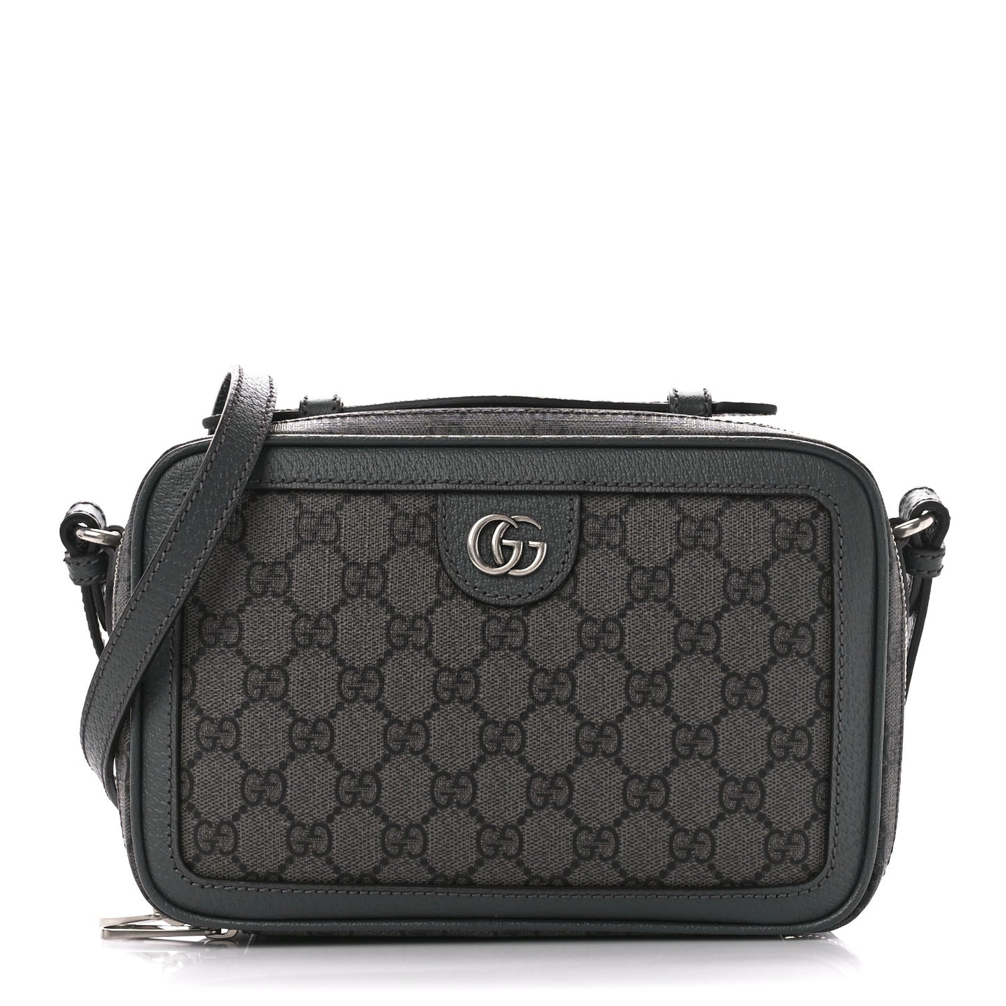 GG Supreme Monogram Textured Dollar Calfskin Small Ophidia Top Handle Shoulder Grey Black Graphite Grey