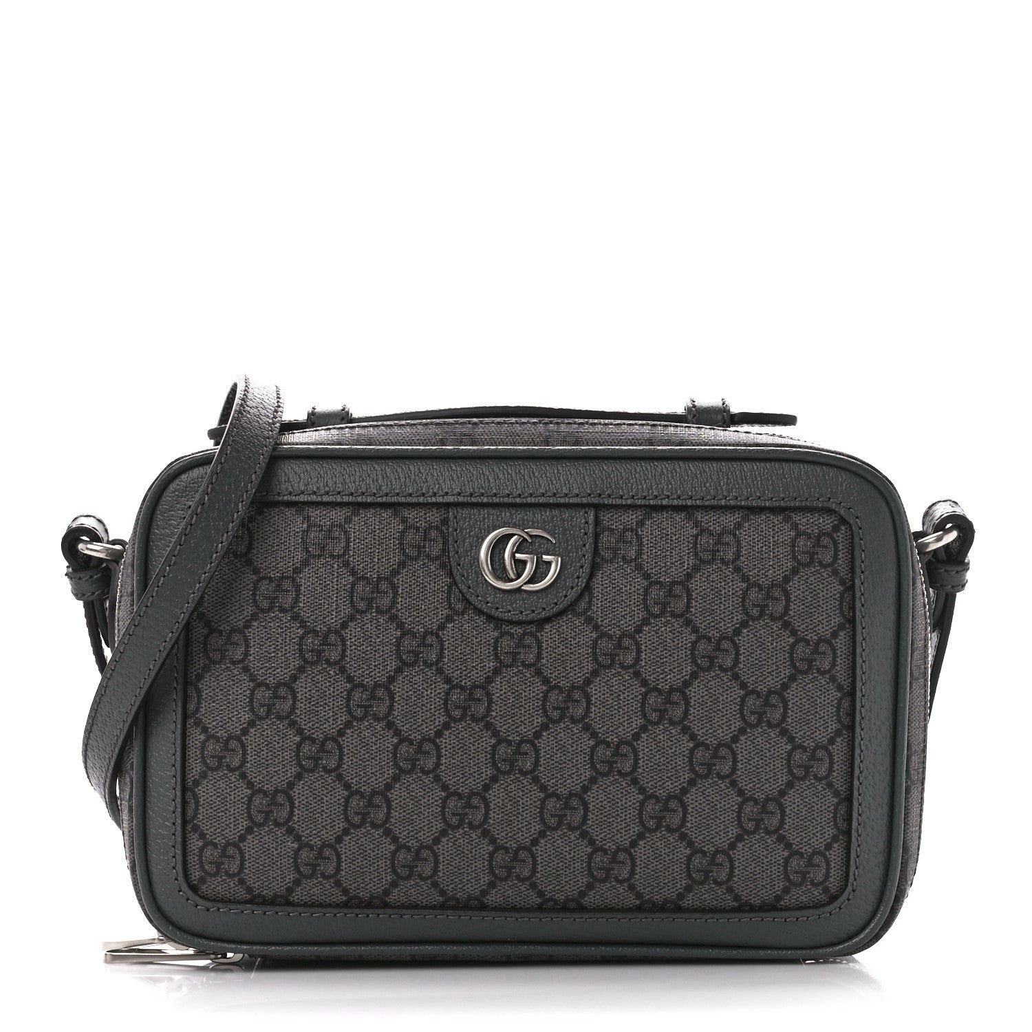 Gucci GG Supreme Monogram Textured Dollar Calfskin Small Ophidia Top Handle Shoulder Grey Black Graphite Grey 1 of 10