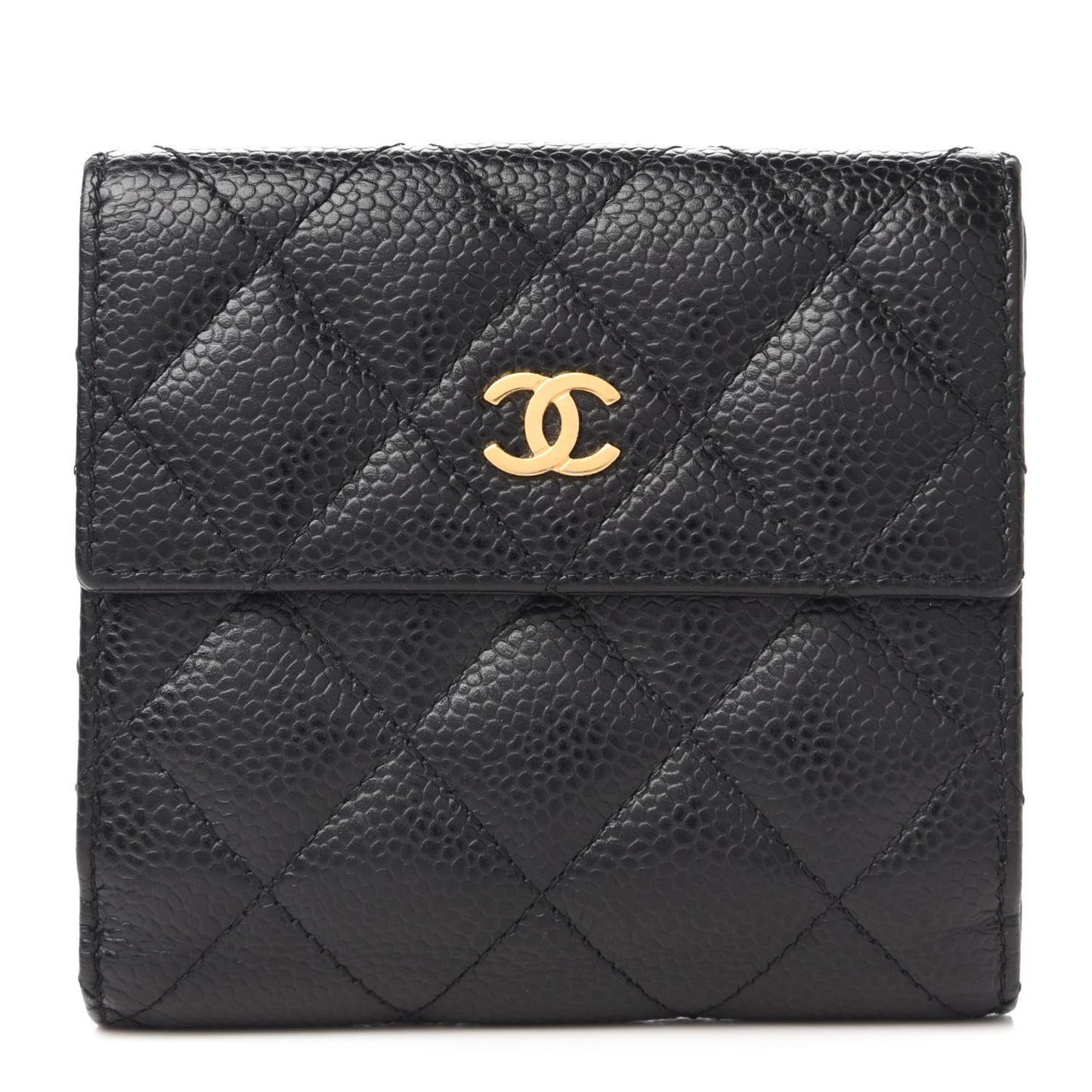 Caviar Quilted Compact French Flap Wallet Black