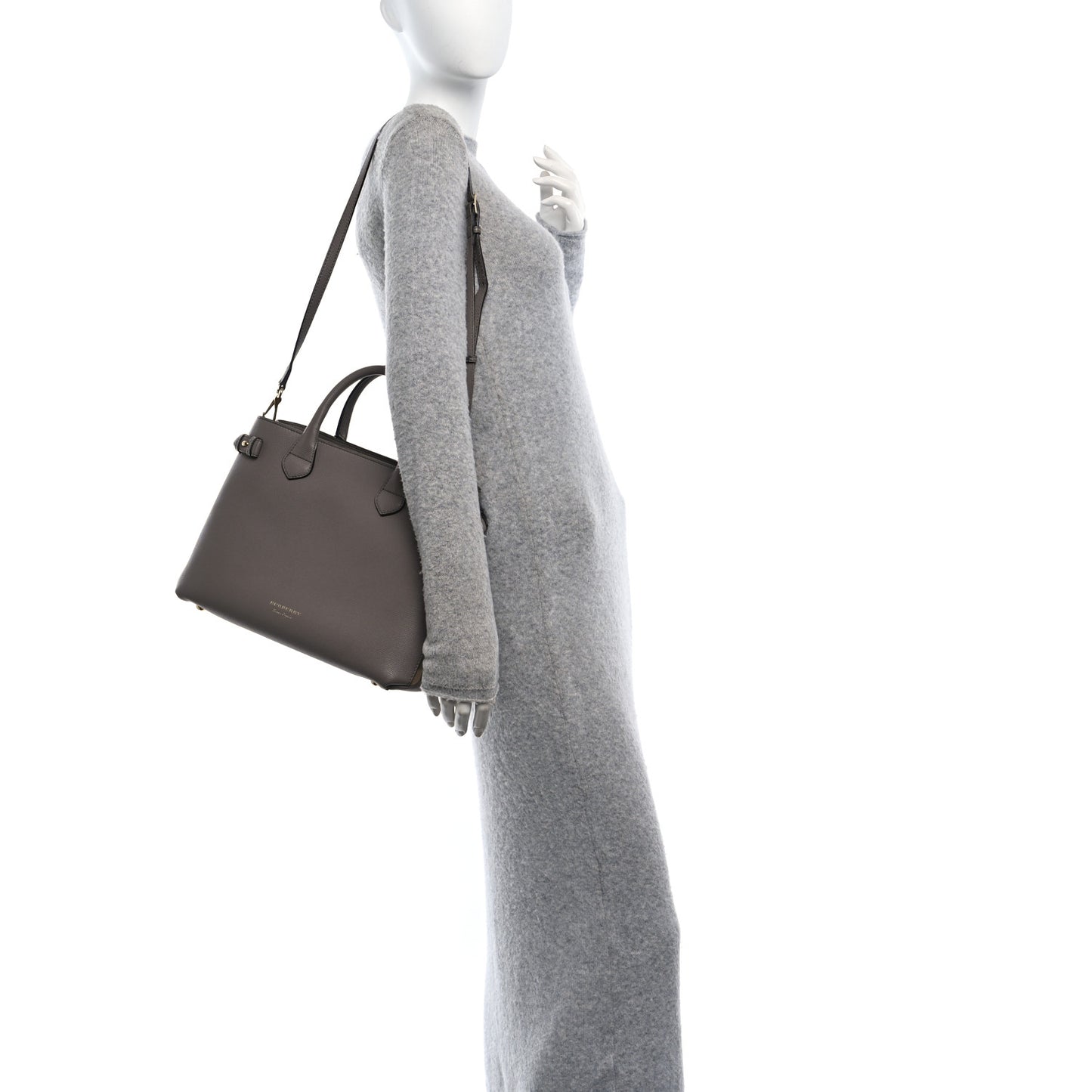 Grainy Calfskin House Check Medium Banner Tote Thistle Grey