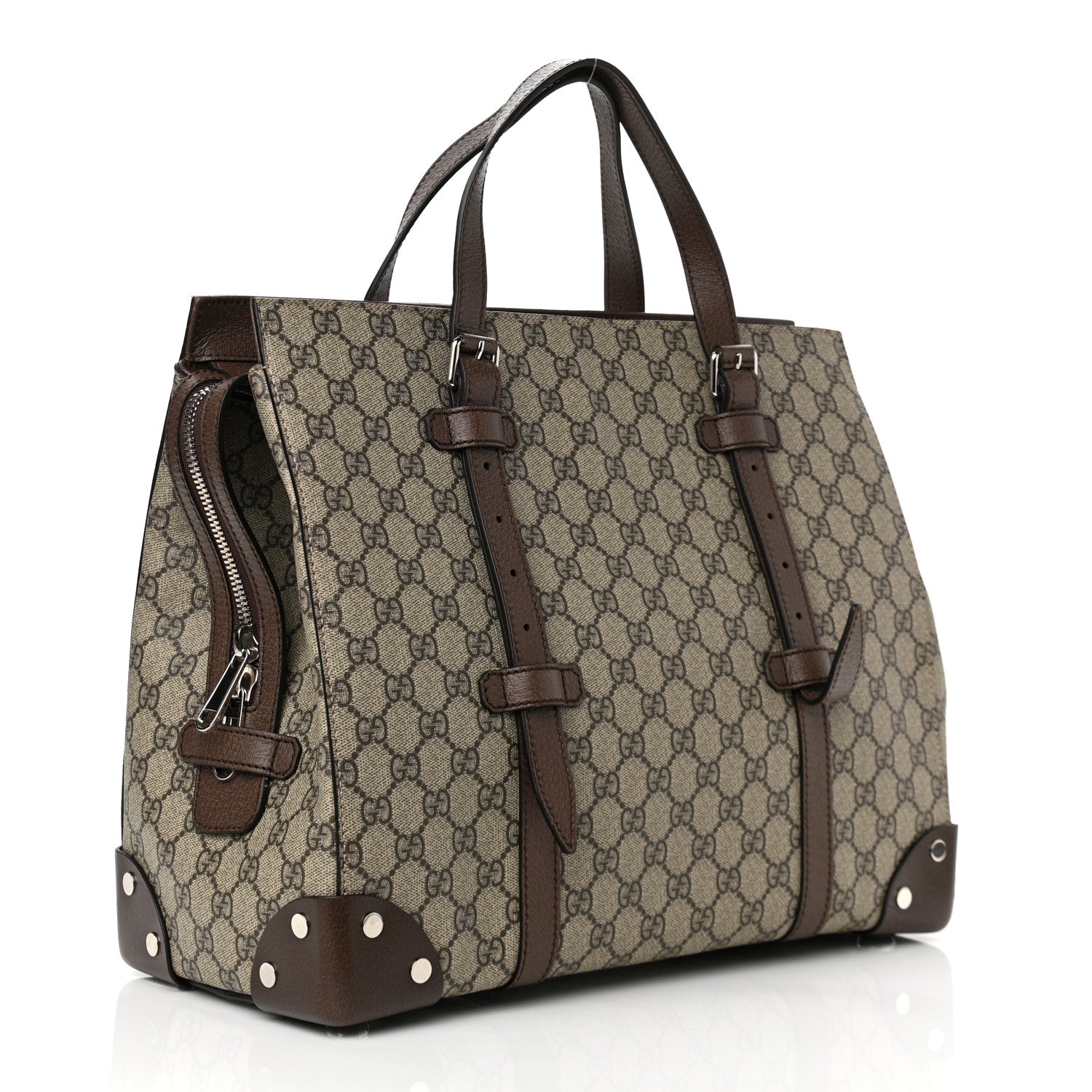 Gucci GG Supreme Monogram Textured Dollar Calfskin Medium Detail Tote Beige Ebony New Acero 2 of 10