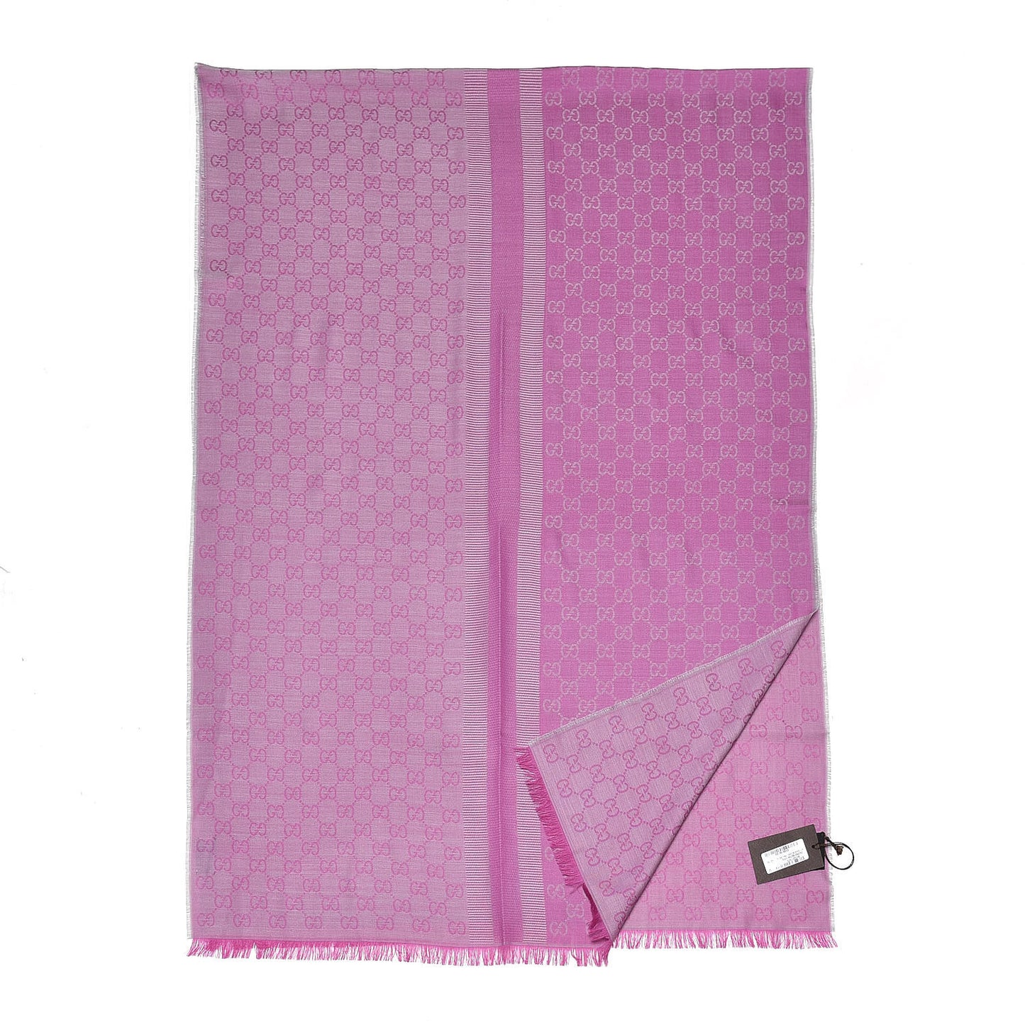 Wool Silk GG Monogram GGWeblong Fringe Scarf Shawl Zinc Pink