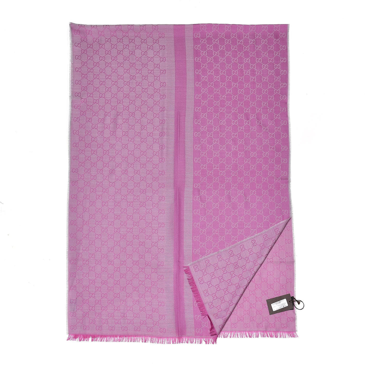 Gucci Wool Silk GG Monogram GGWeblong Fringe Scarf Shawl Zinc Pink 1 of 4