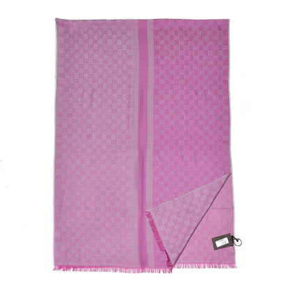 Gucci Wool Silk GG Monogram GGWeblong Fringe Scarf Shawl Zinc Pink 1 of 4