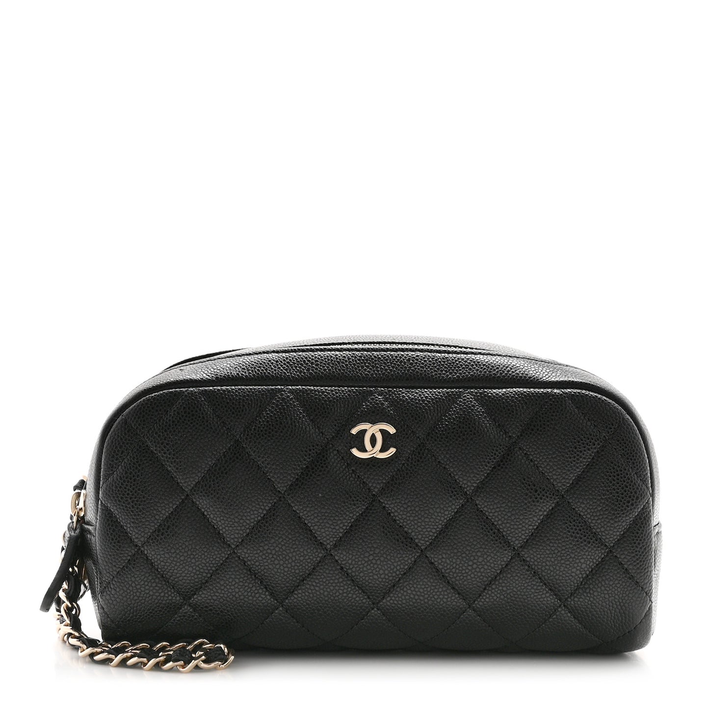 Caviar Quilted Double Zip Pouch Cosmetic Case Black
