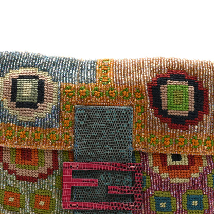 Fendi Wool Embroidered Beaded Lizard Baguette Multicolor 7 of 9