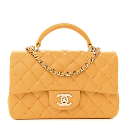 Chanel Lambskin Quilted Mini Top Handle Rectangular Flap Yellow 1 of 11