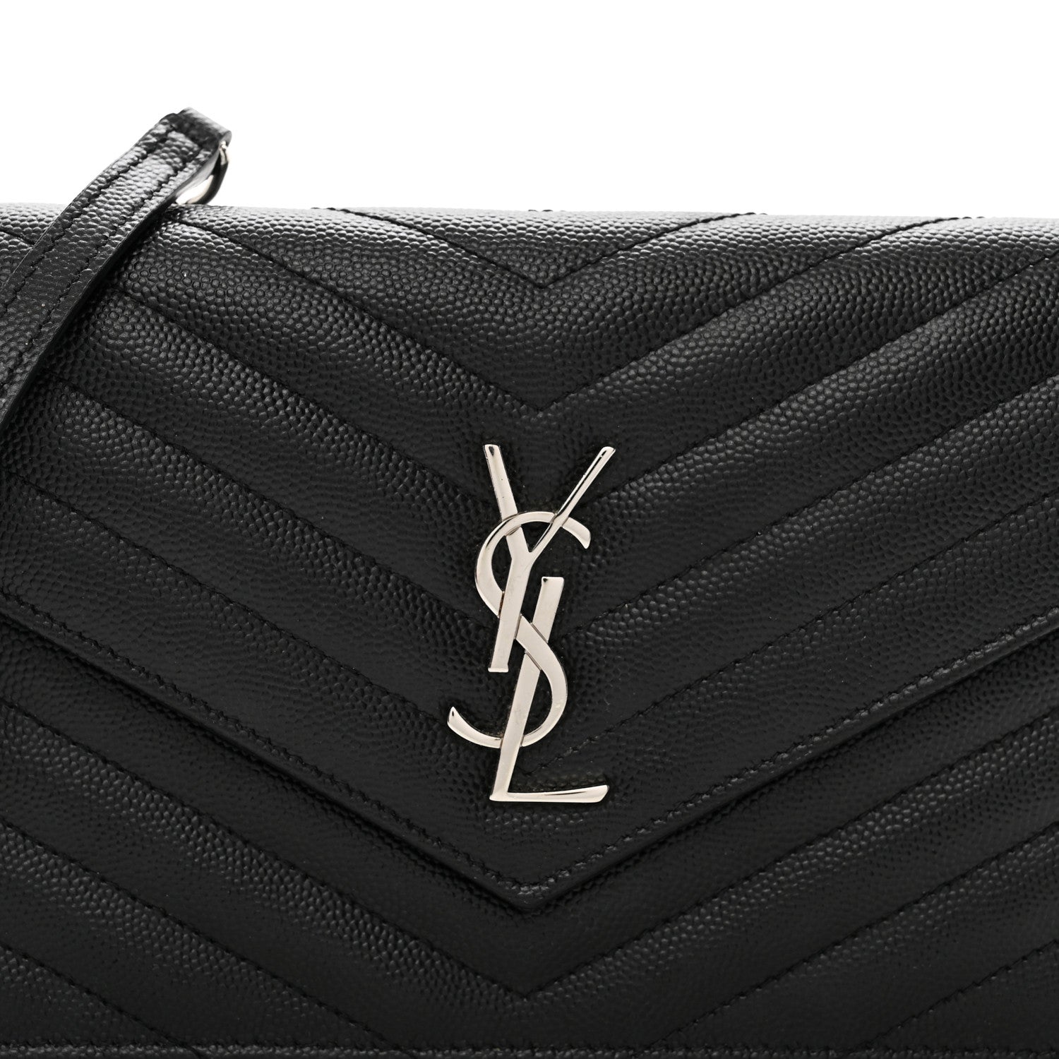 Saint Laurent Grain De Poudre Matelasse Chevron Monogram Envelope Chain Wallet Black 5 of 9