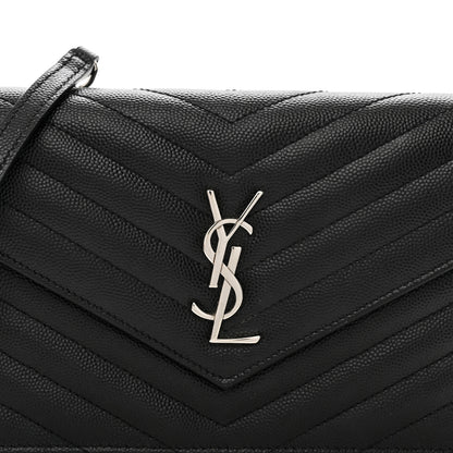 Saint Laurent Grain De Poudre Matelasse Chevron Monogram Envelope Chain Wallet Black 5 of 9