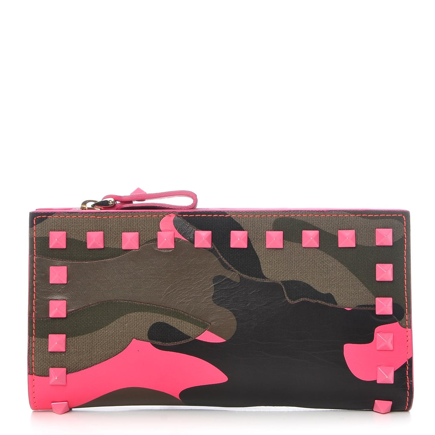 Nappa Canvas Camouflage Rockstud Continental Wallet Fuxia Fluo