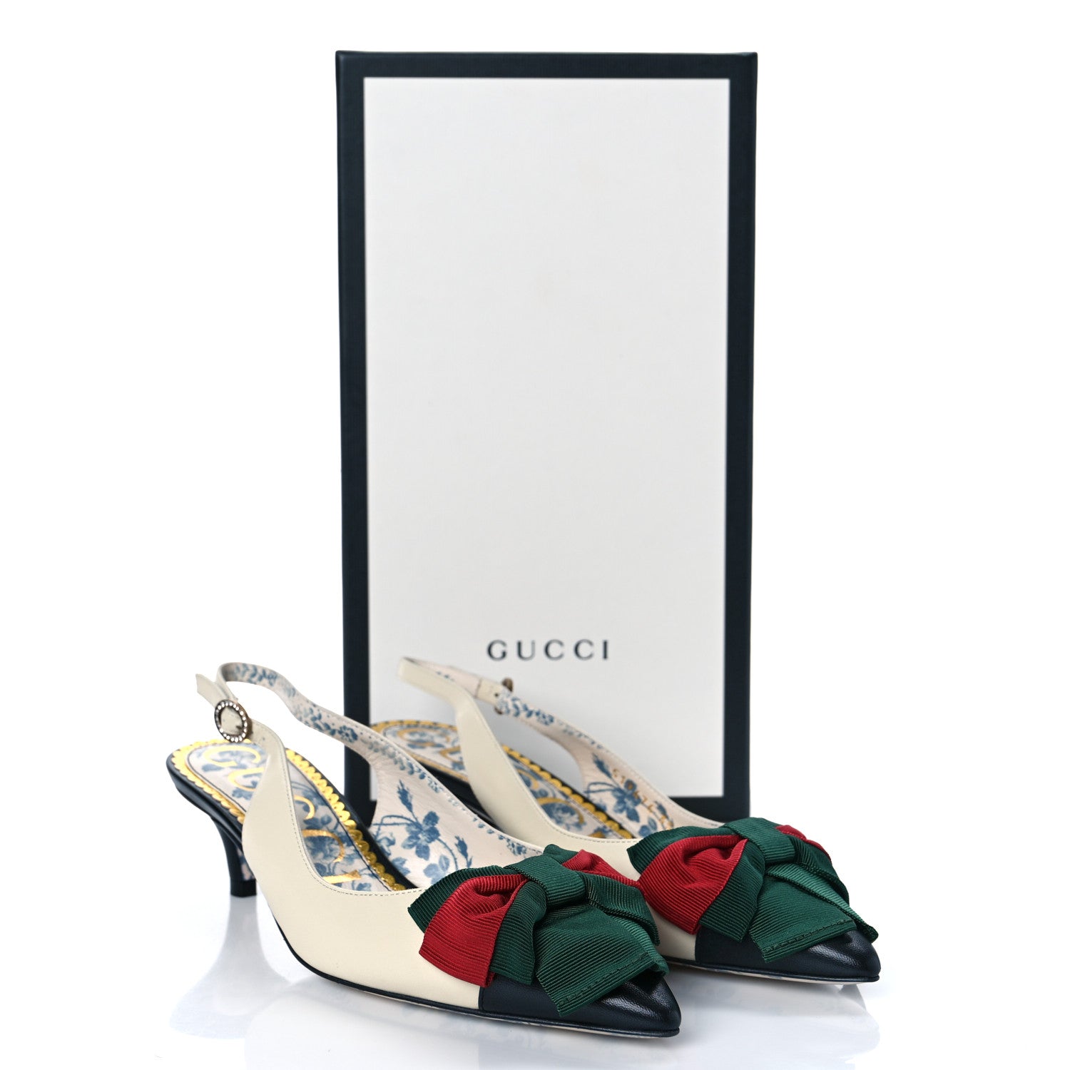 Gucci Malaga Kid Web Bow Jane Low Heel Slingback Pumps 35.5 Off White 9 of 9