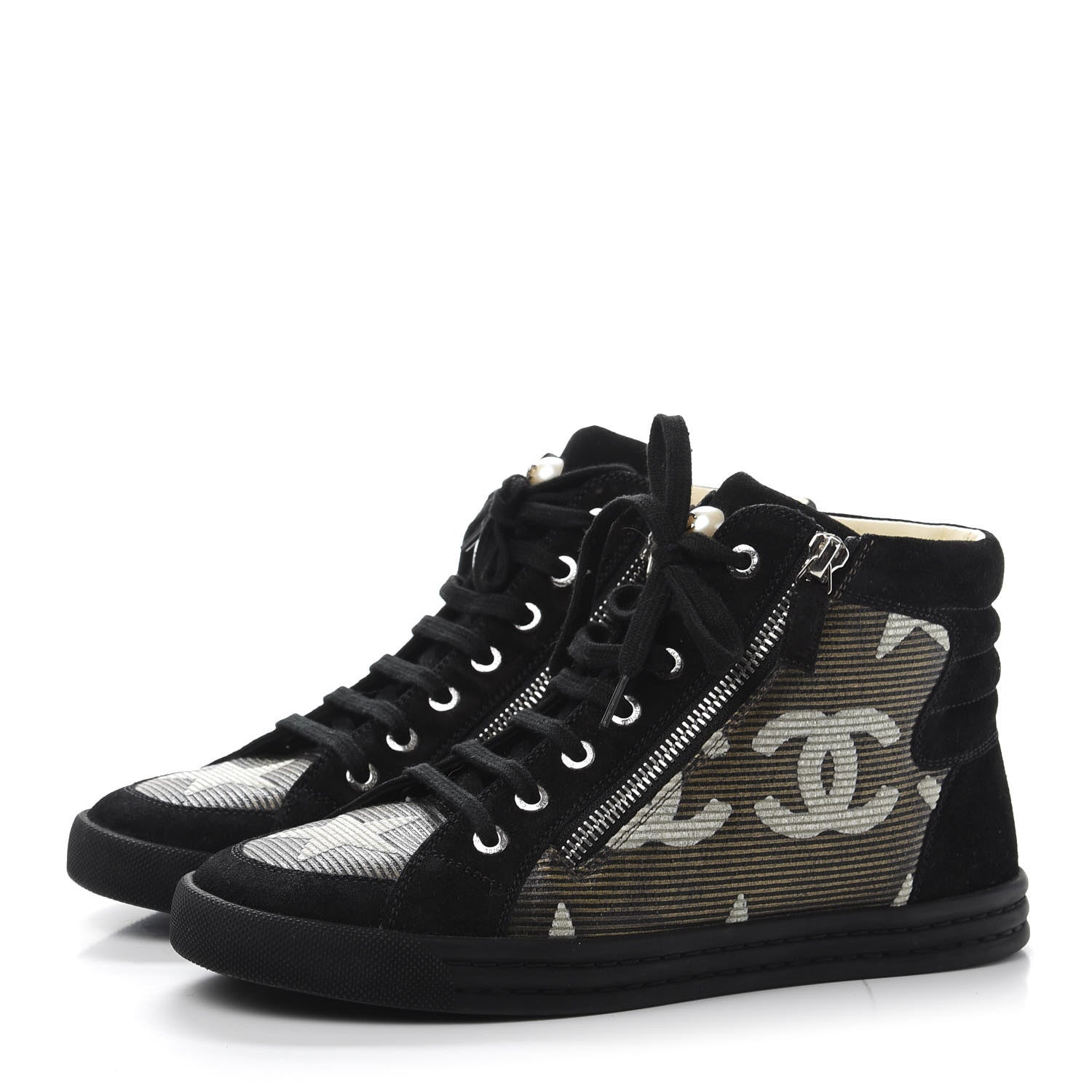 Chanel Canvas Suede CC Star Zipped High Top Sneakers 37 Black 3 of 8