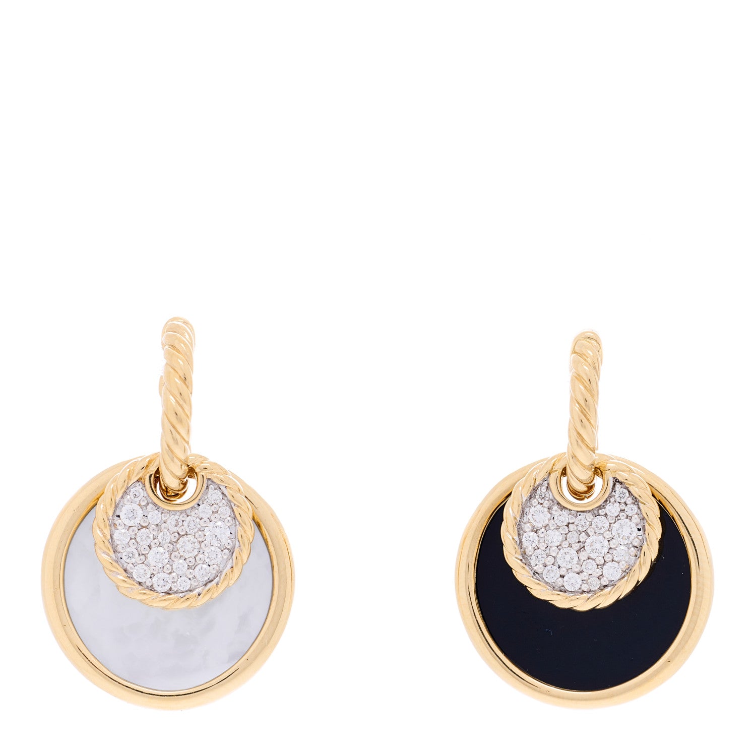 David Yurman 18K Yellow Gold Diamond Mother of Pearl Black Onyx Elements Convertible Drop Earrings 1 of 3