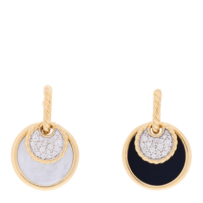 David Yurman 18K Yellow Gold Diamond Mother of Pearl Black Onyx Elements Convertible Drop Earrings 1 of 3