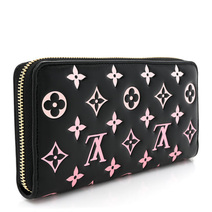 Louis Vuitton Lambskin Embossed Monogram LV Ski Coussin Zippy Wallet Black Pink 3 of 8