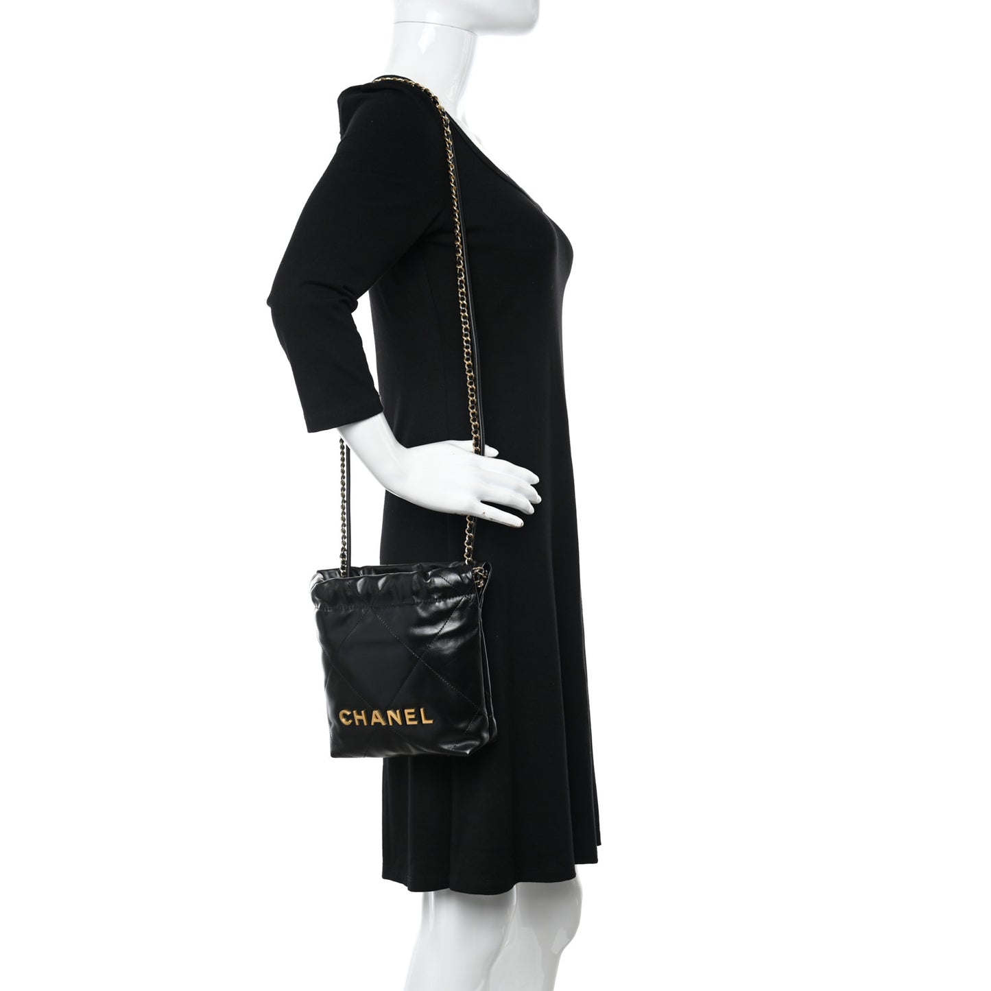 Shiny Calfskin Quilted Mini Chanel 22 Black