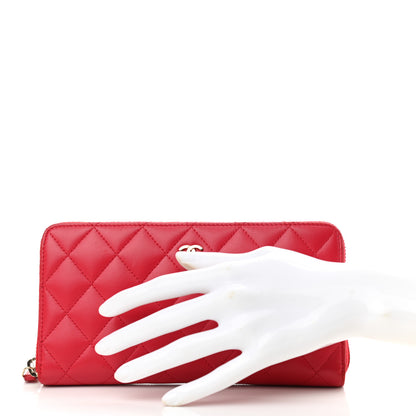 Chanel Lambskin Quilted Large Gusset Zip Around Wallet Red 2 of 8