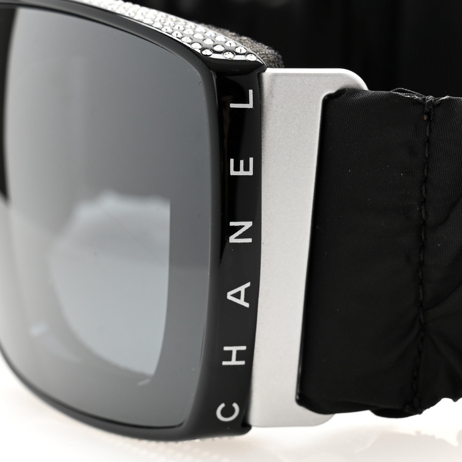 Chanel Crystal Acetate Technical Satin Shield Sunglasses Black 5 of 7