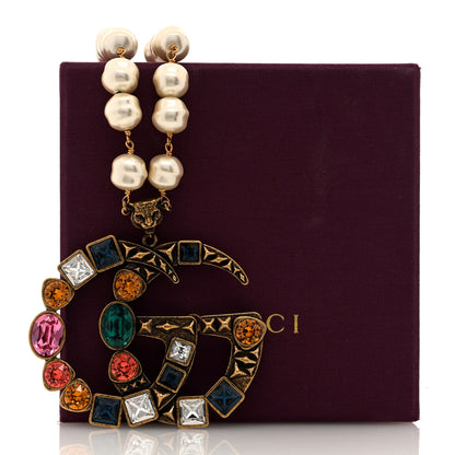 Gucci Crystal Pearl Double G Necklace Aged Gold Multicolor 6 of 6