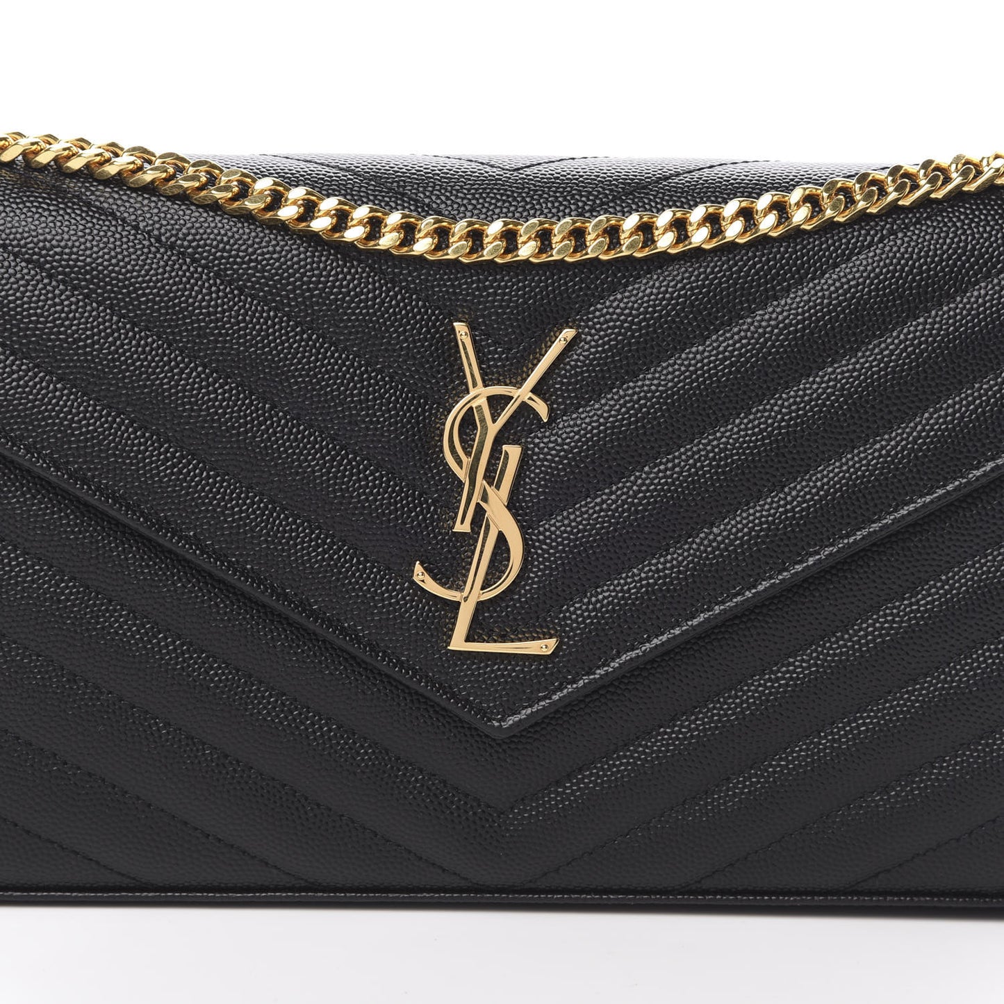 Grain De Poudre Matelasse Chevron Monogram Chain Wallet Black