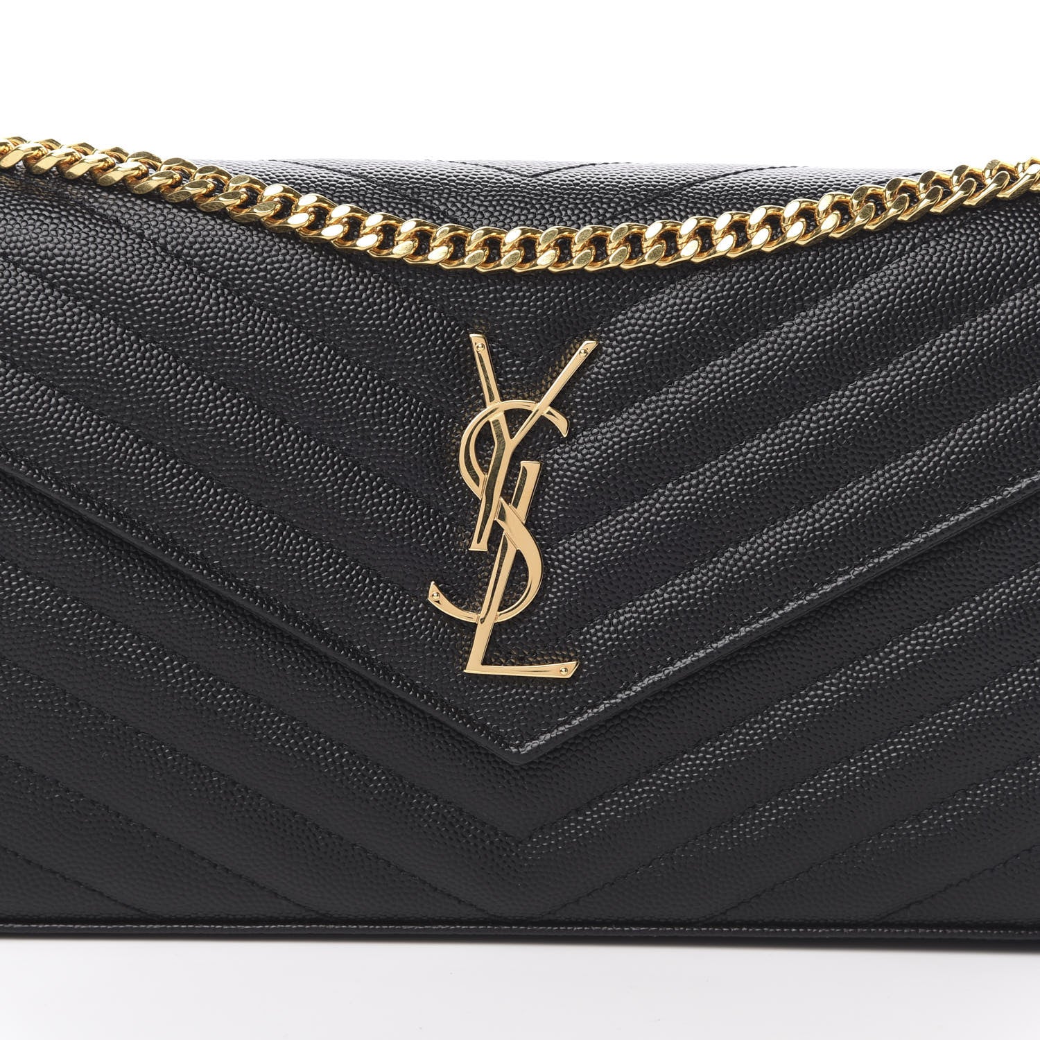 Saint Laurent Grain De Poudre Matelasse Chevron Monogram Chain Wallet Black 8 of 10