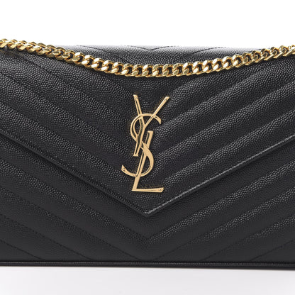 Saint Laurent Grain De Poudre Matelasse Chevron Monogram Chain Wallet Black 8 of 10
