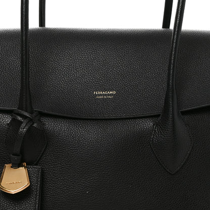 Salvatore Ferragamo Hammered Calfskin Firenze East West Tote Bag Black 8 of 10