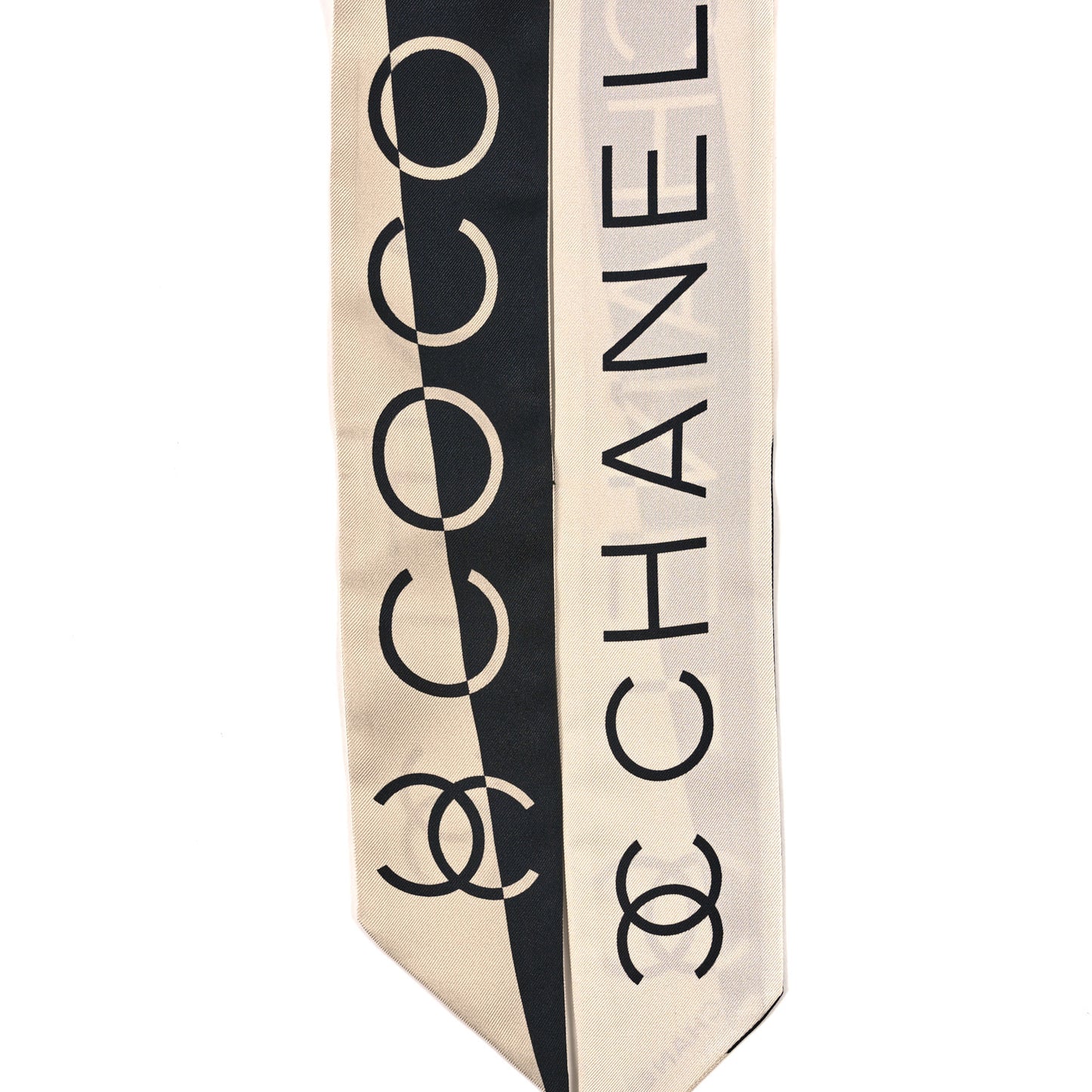 Silk CC Slim Logo Bandeau Scarf Light Beige Black Ecru