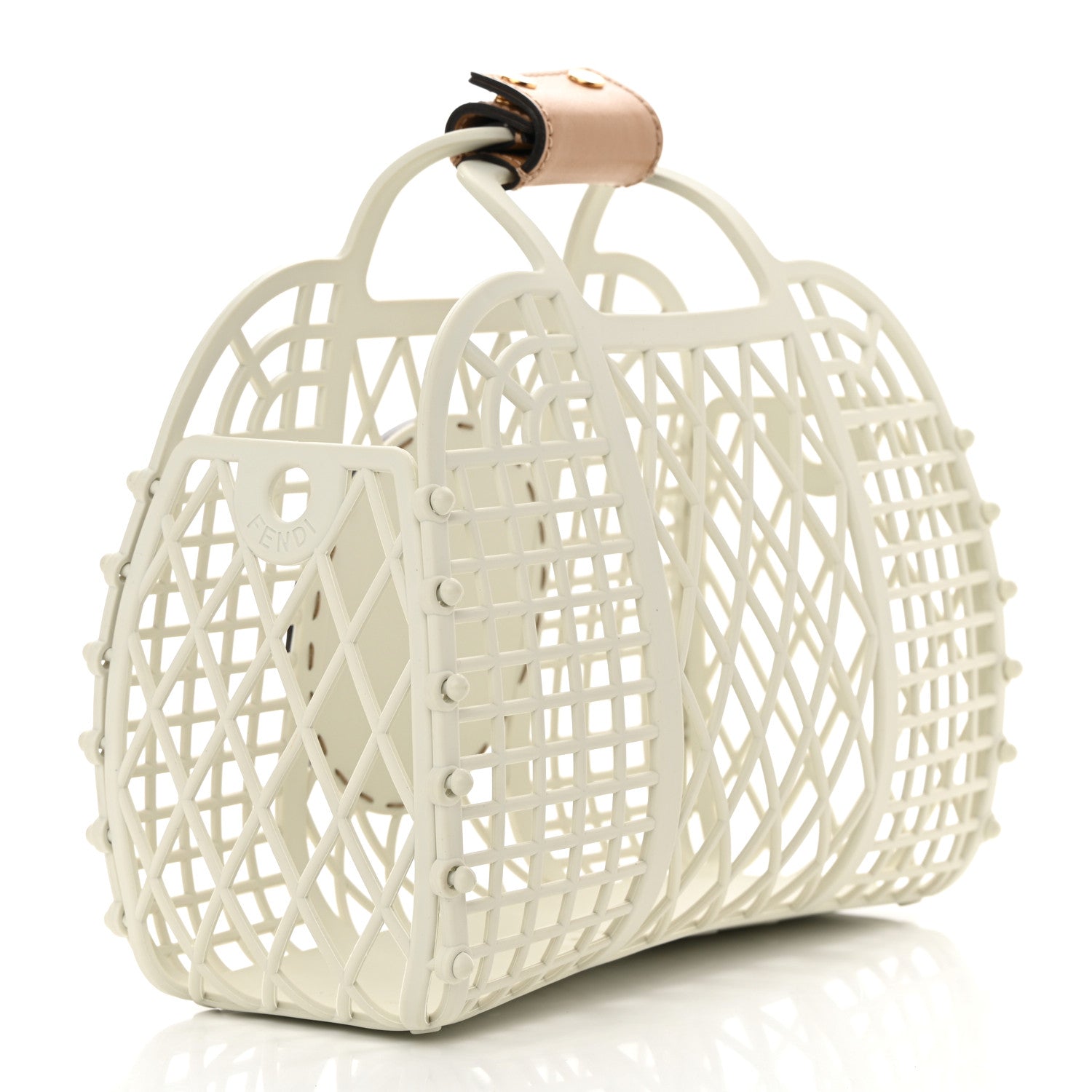 Fendi Recycled Plastic Vitello Liberty Matte Small Fendi Basket White Ice Miele Scuro 2 of 13