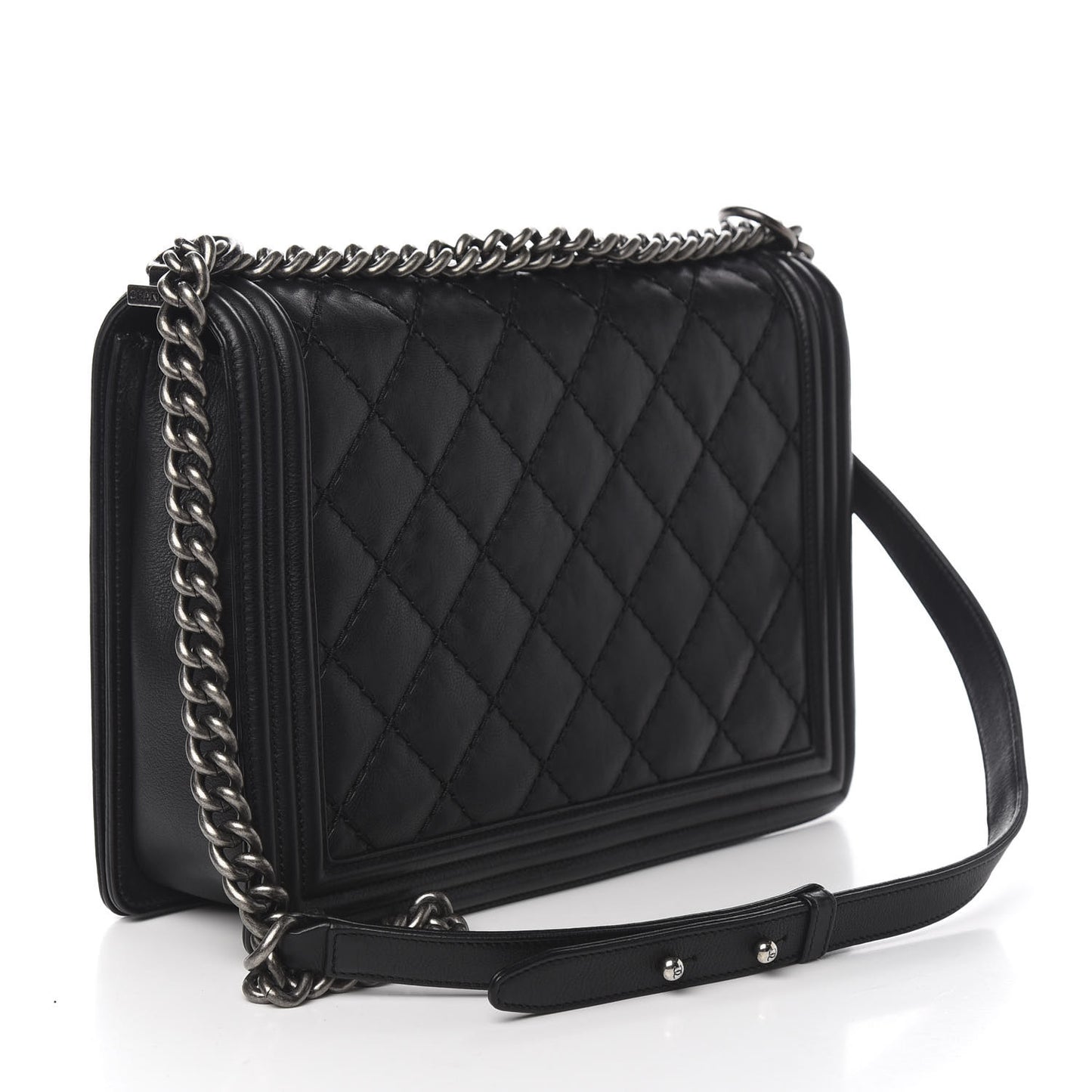 Calfskin Double Stitch Large Boy Flap Black