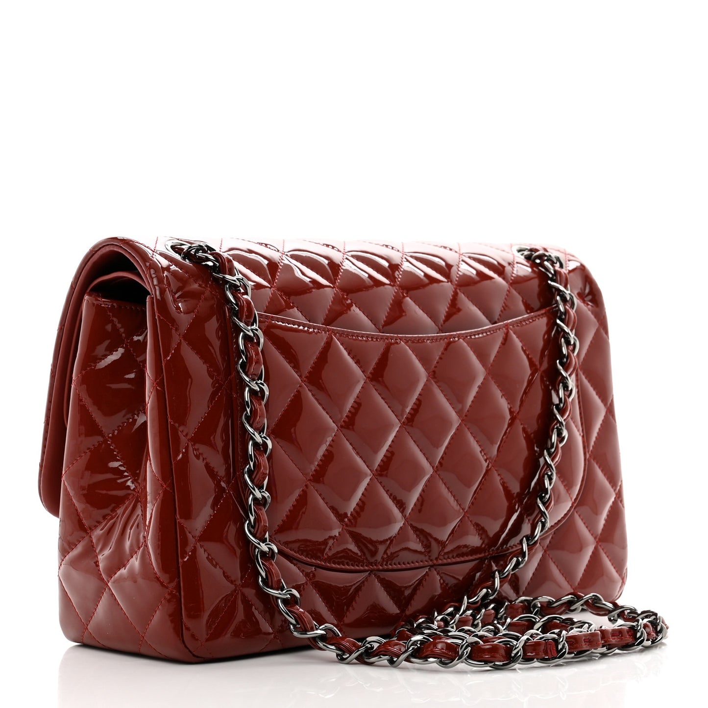 Patent Quilted Jumbo Double Flap Dark Red