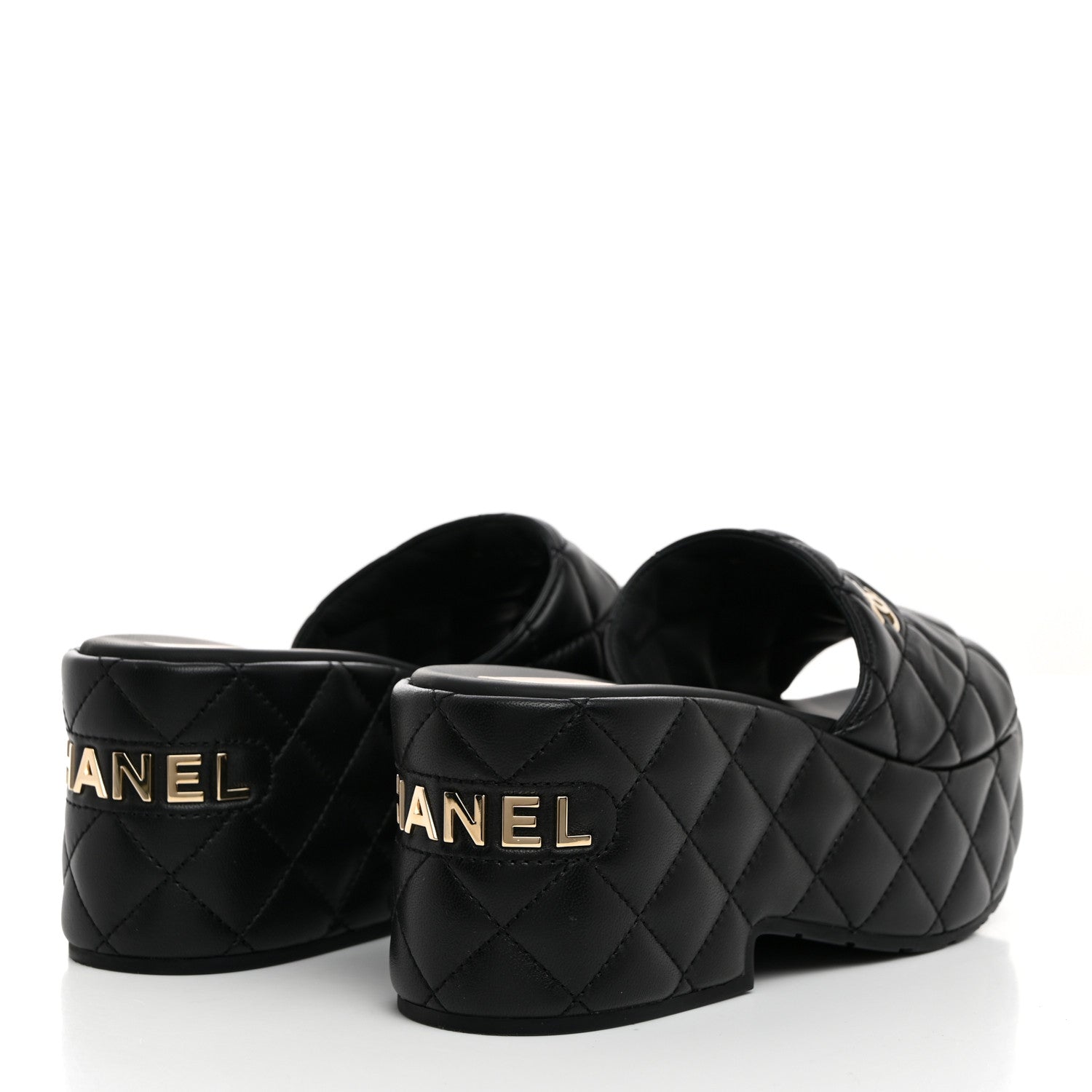 Chanel Lambskin Quilted CC Mules Wedge Sandals 39 Black 4 of 9