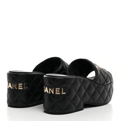 Chanel Lambskin Quilted CC Mules Wedge Sandals 39 Black 4 of 9