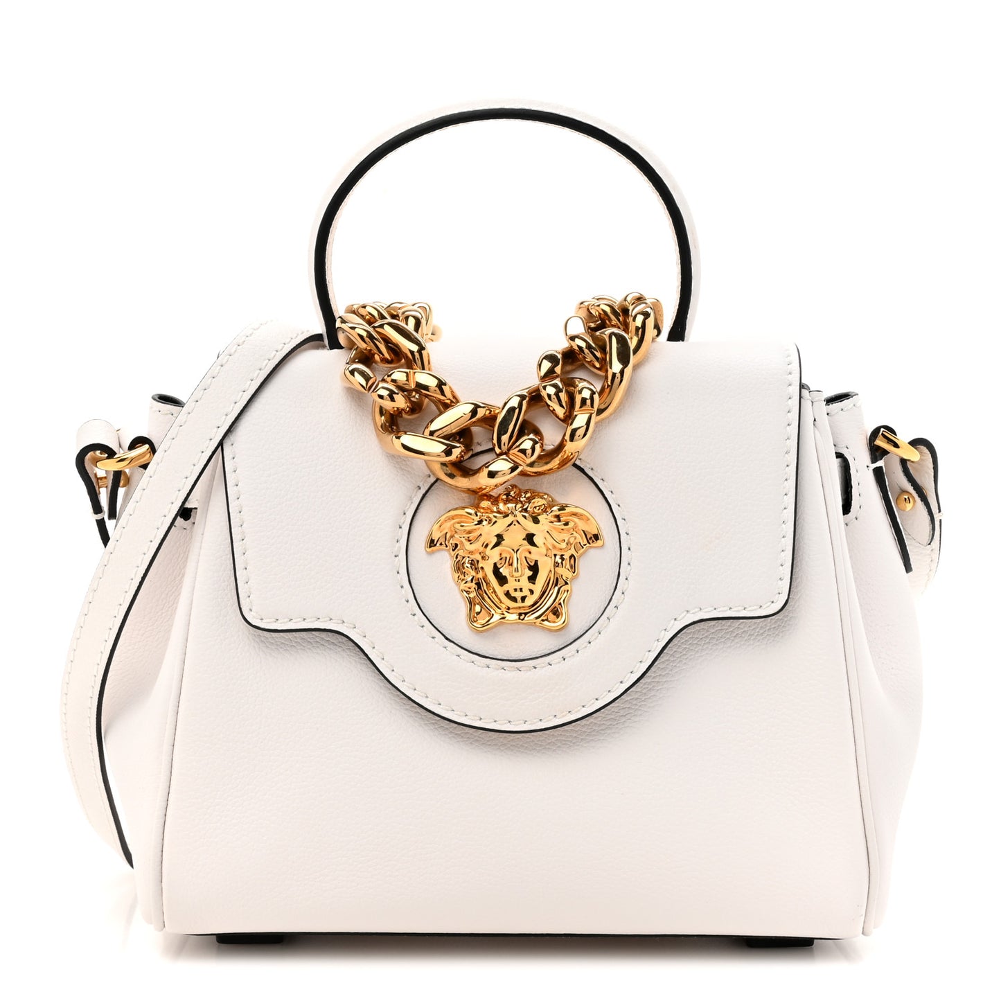Grained Calfskin Small La Medusa Top Handle Bag Optical White
