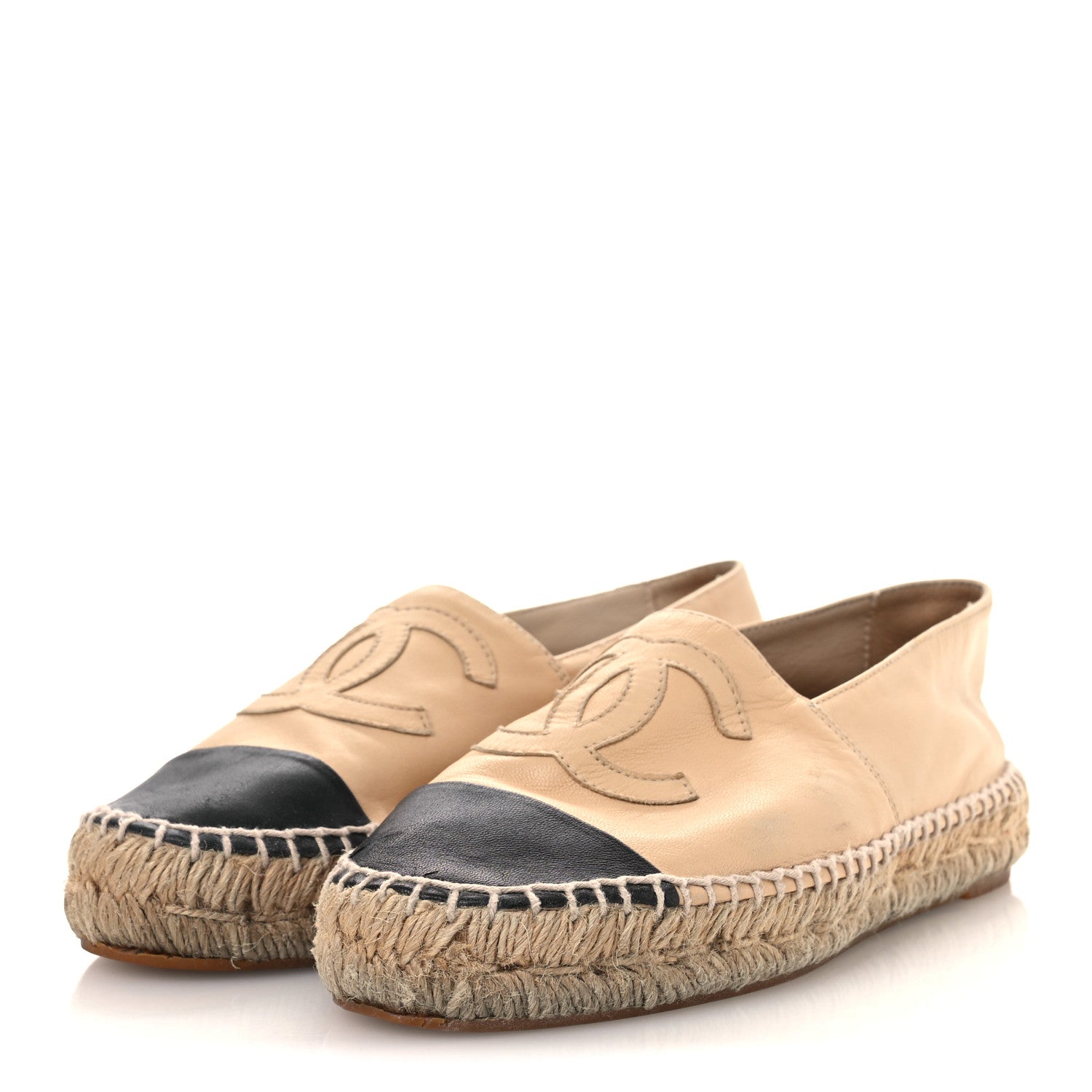 Chanel Lambskin CC Espadrilles 37 Beige Black 4 of 15