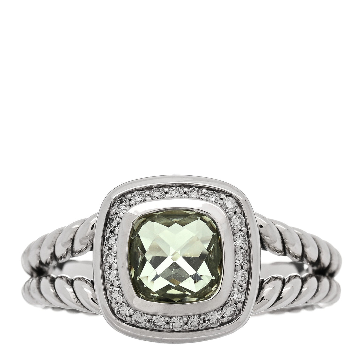 Sterling Silver Diamond Prasiolite 7mm Petite Albion Ring 59 8.75