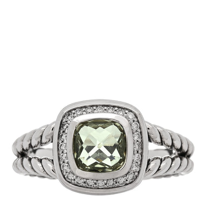 David Yurman Sterling Silver Diamond Prasiolite 7mm Petite Albion Ring 59 8.75 1 of 4
